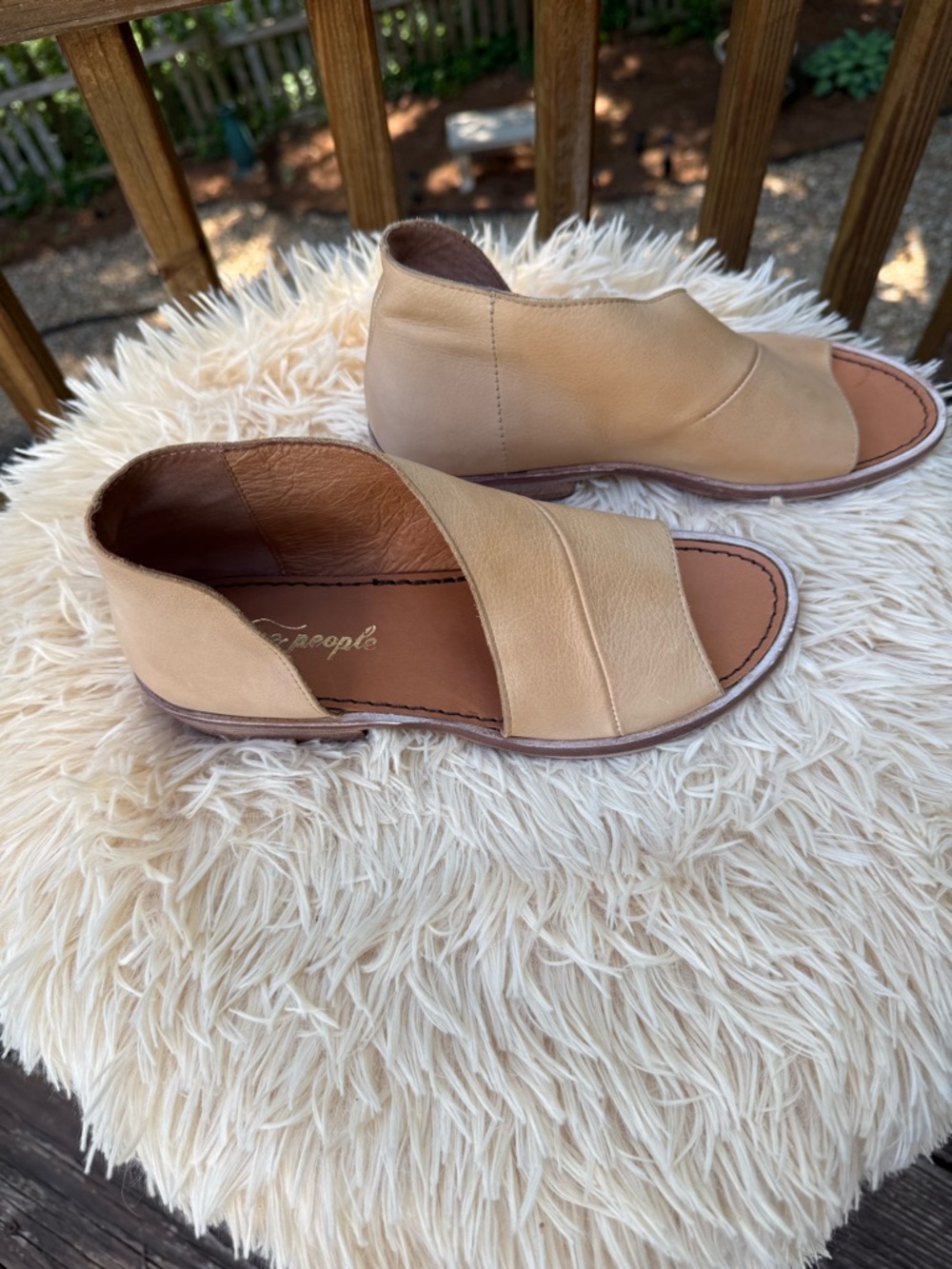 Free People Beige Open-Toe Leather Sandals
